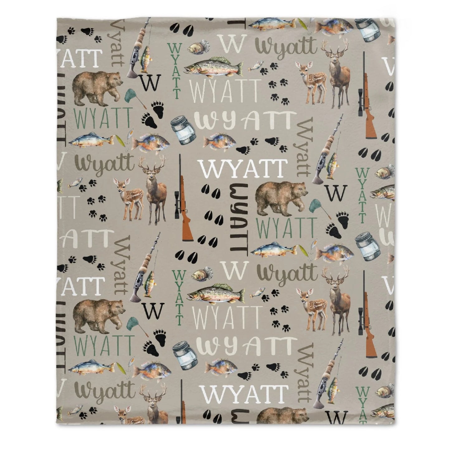 Custom Hunting Baby Blanket - Outdoor Bear Deer Fishing Personalized Name Blanket