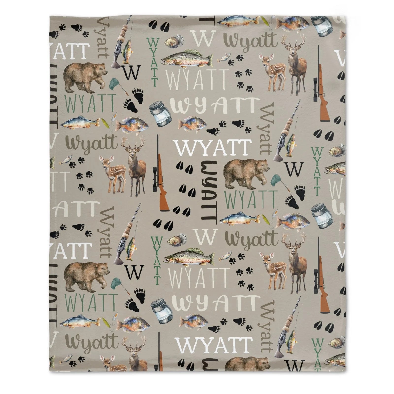 Custom Hunting Baby Blanket - Outdoor Bear Deer Fishing Personalized Name Blanket
