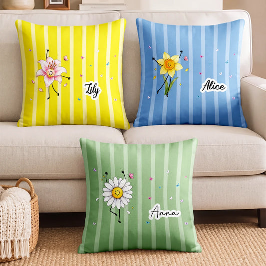 Dancing Birth Flower Personalized Pillow - Custom Name Throw Pillow for Mom, Grandma, Birthday Keepsake Gift