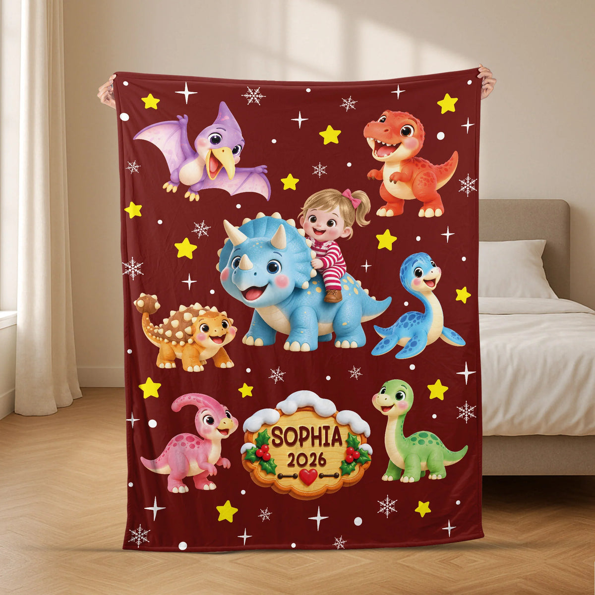 Personalized Dinosaur Blanket - Custom Kids Fleece Throw for Christmas Gift