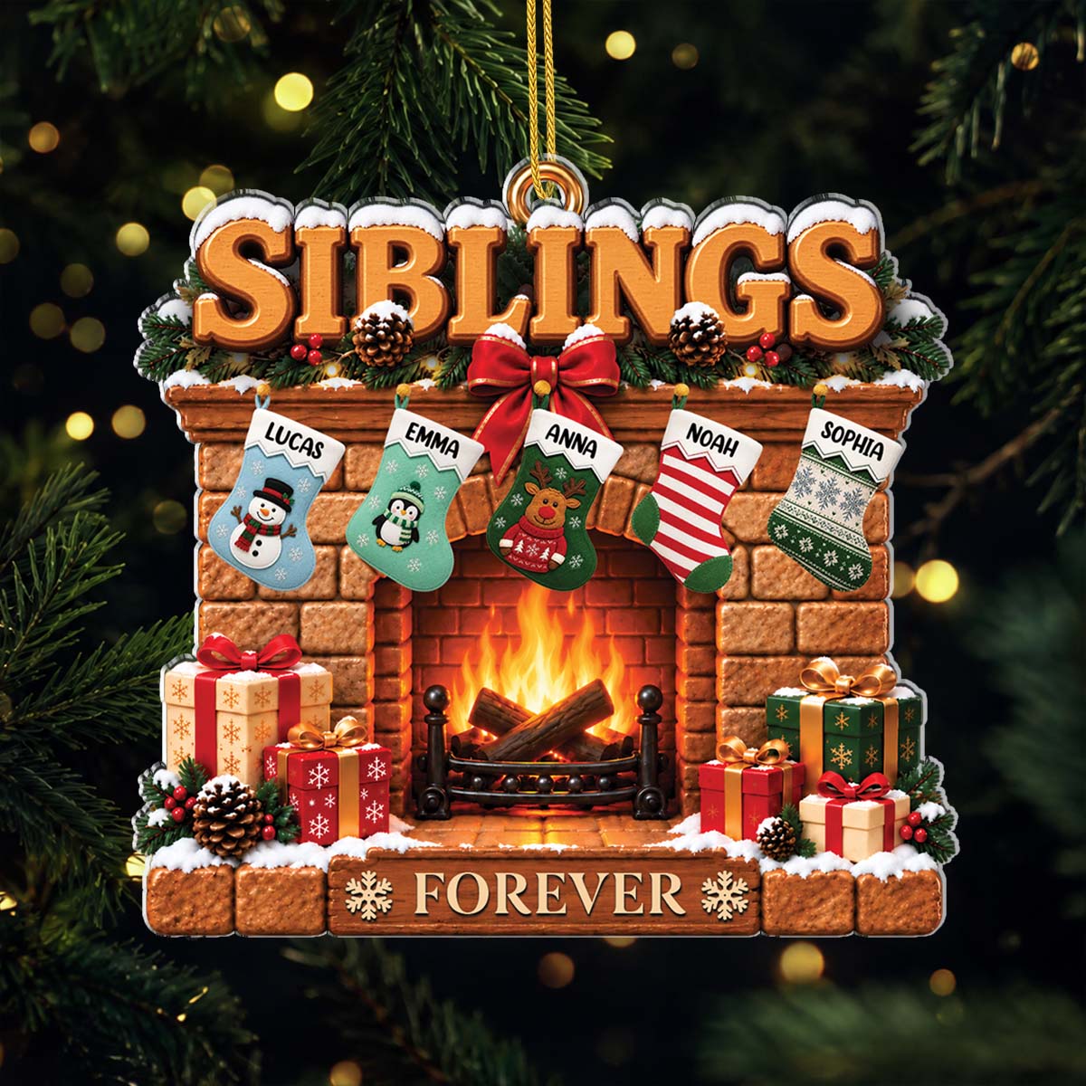 Siblings Forever Custom Acrylic Christmas Ornament - Personalized Family Keepsake Gift for Brother and Sister