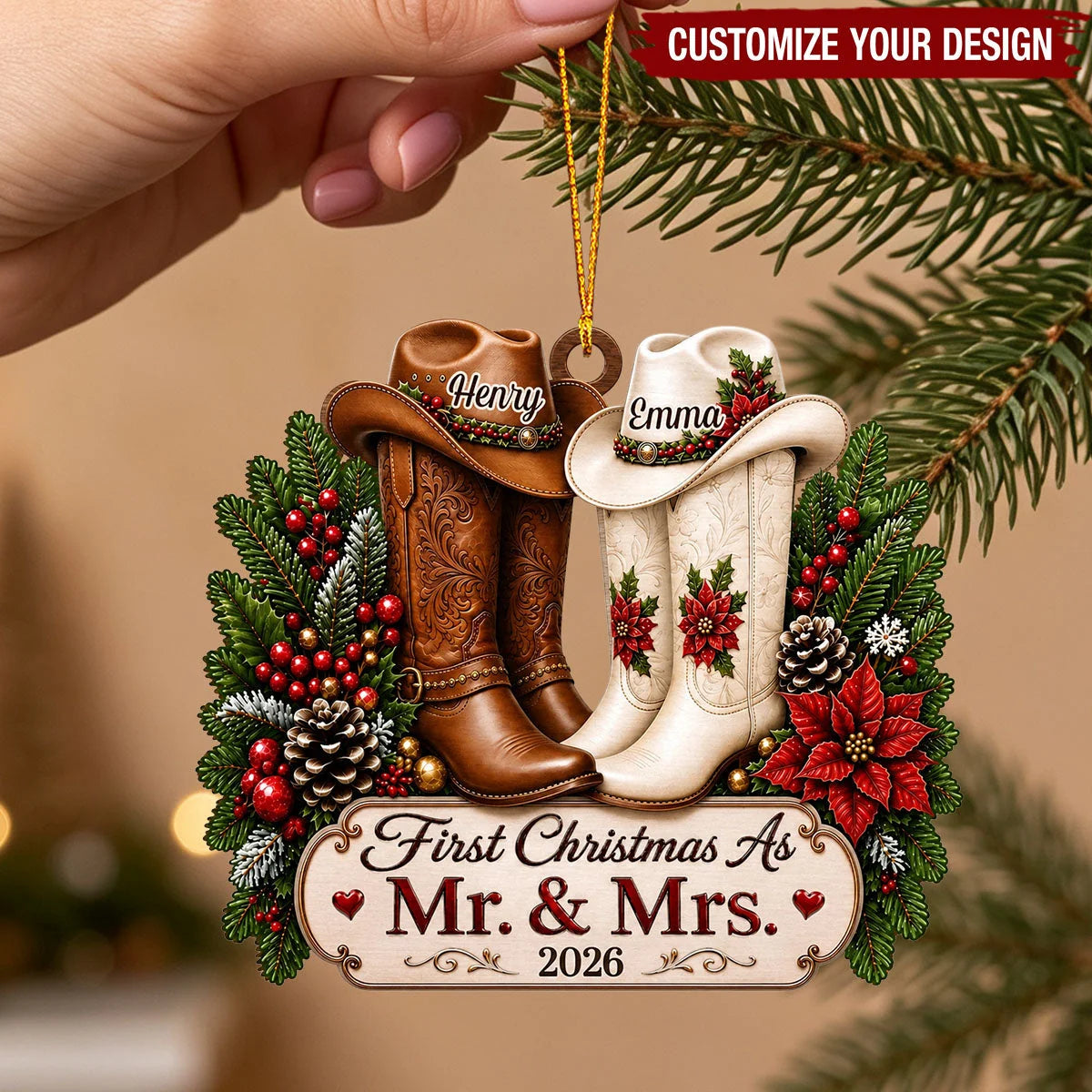 "First Christmas As Mr & Mrs" Personalized Acrylic Ornament - Custom Couples Wedding Keepsake