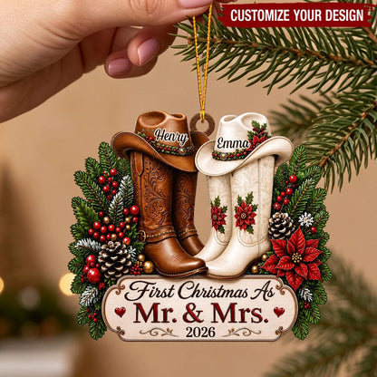 "First Christmas As Mr & Mrs" Personalized Acrylic Ornament - Custom Couples Wedding Keepsake