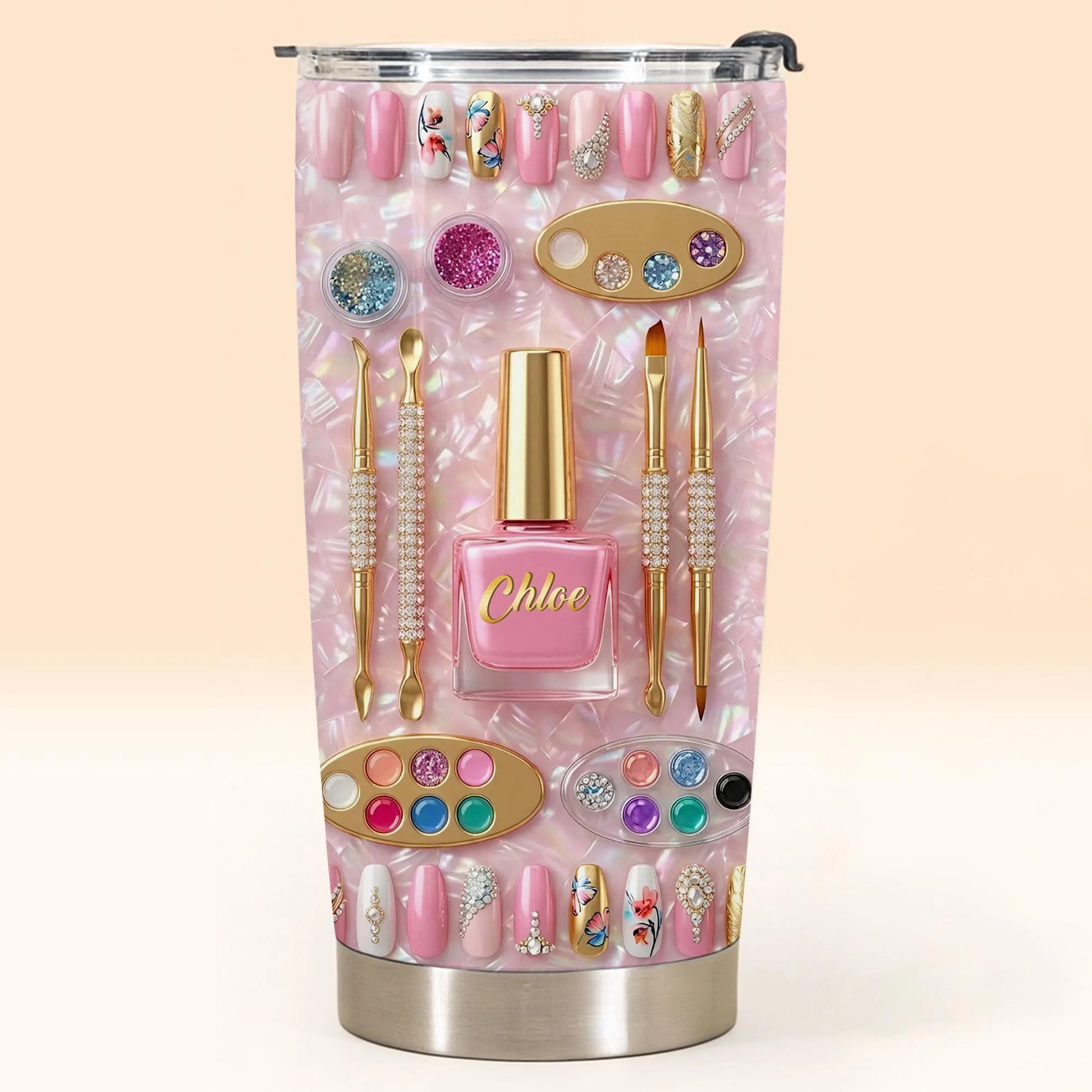 Tumbler material and size view - Custom Nail Tech Tumbler
