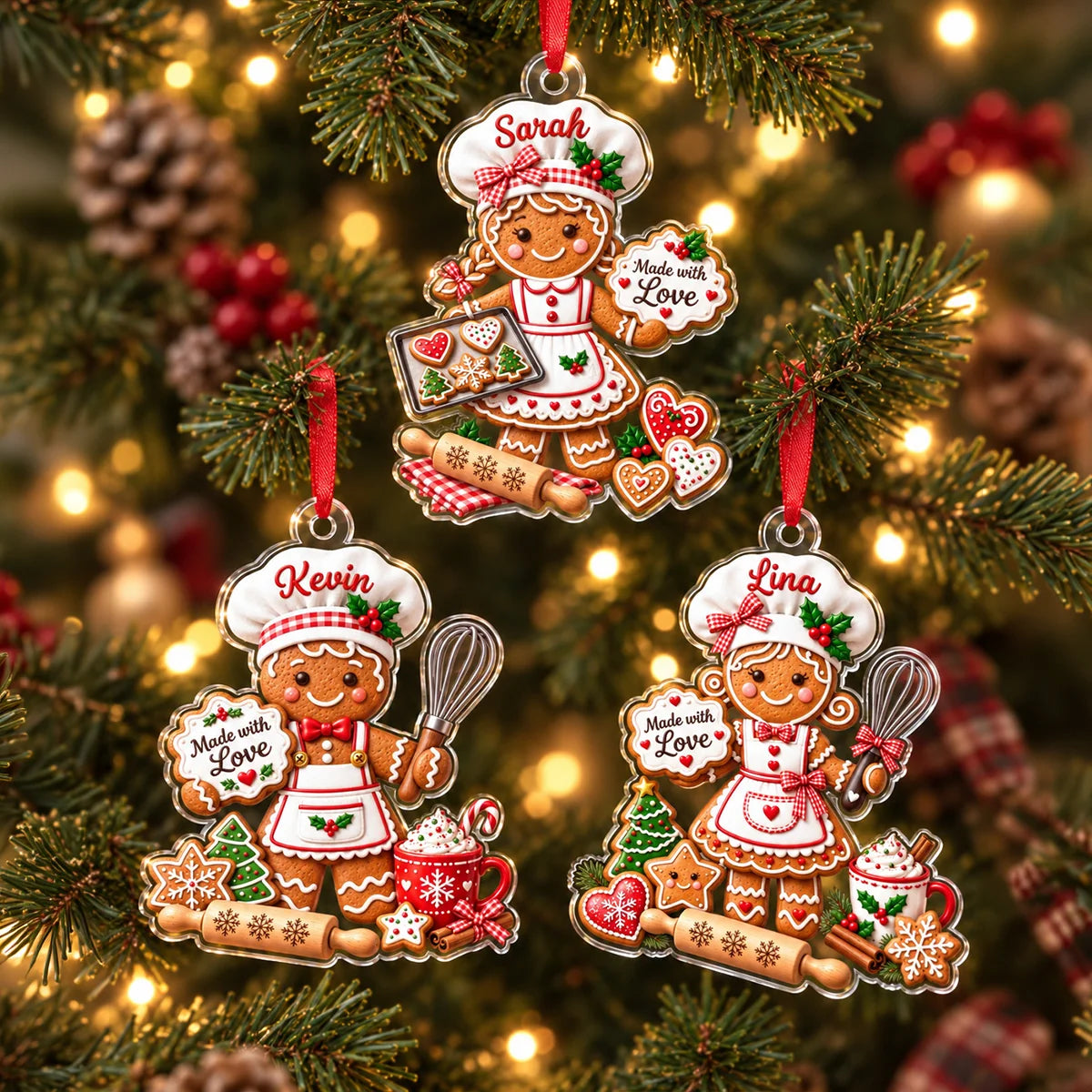 Made with Love Personalized Acrylic Ornament - Custom Christmas Gingerbread Baker Keepsake