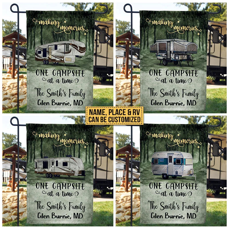 "Making Memories One Campsite At A Time" Personalized RV Camping Garden Flag - Custom Camper Gift Decor