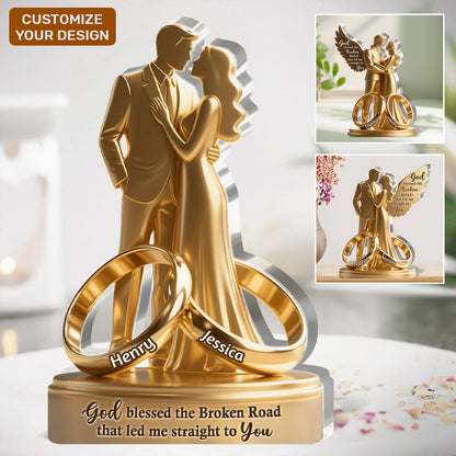 Personalized Christian couple acrylic plaque with engraved wedding rings and custom names