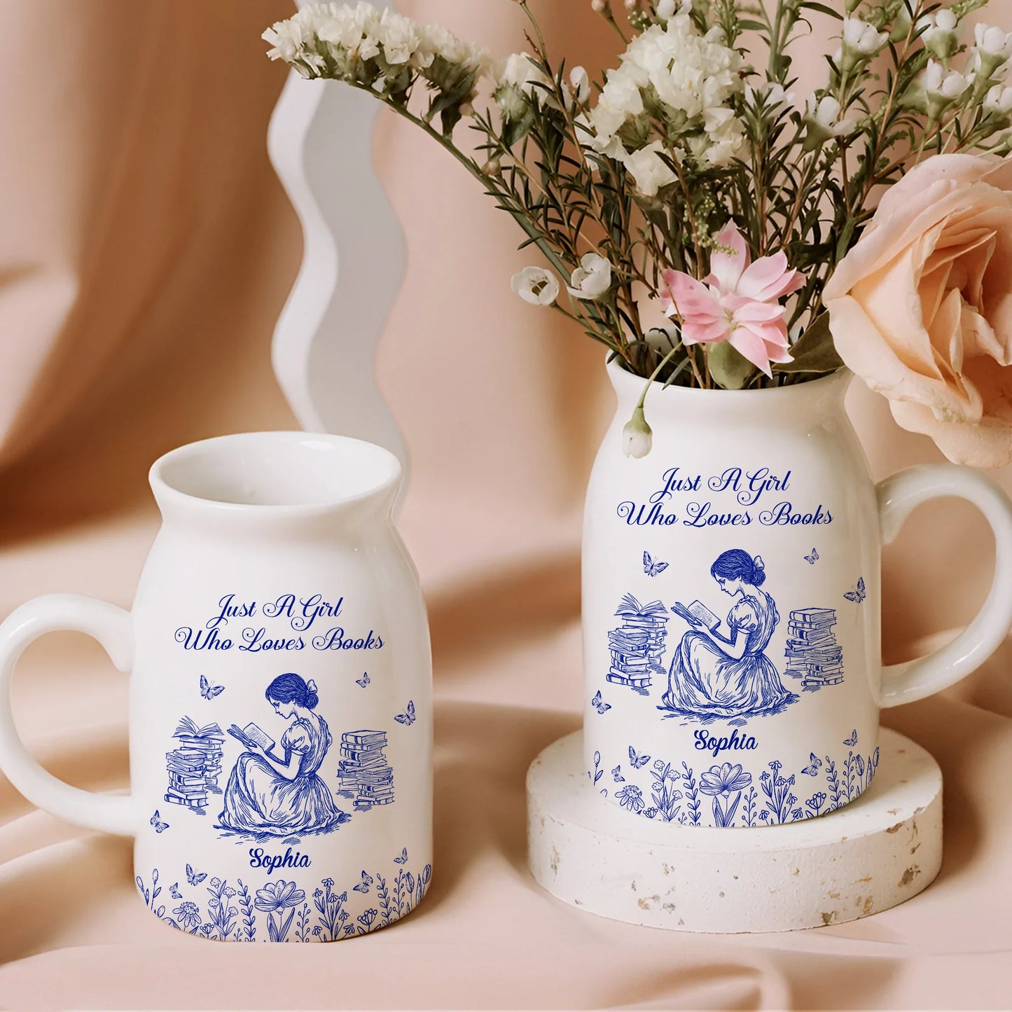 "Just A Girl Who Loves Books" Personalized Ceramic Flower Vase - Custom Reading Gift for Book Lovers