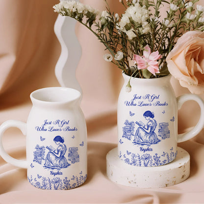 "Just A Girl Who Loves Books" Personalized Ceramic Flower Vase - Custom Reading Gift for Book Lovers