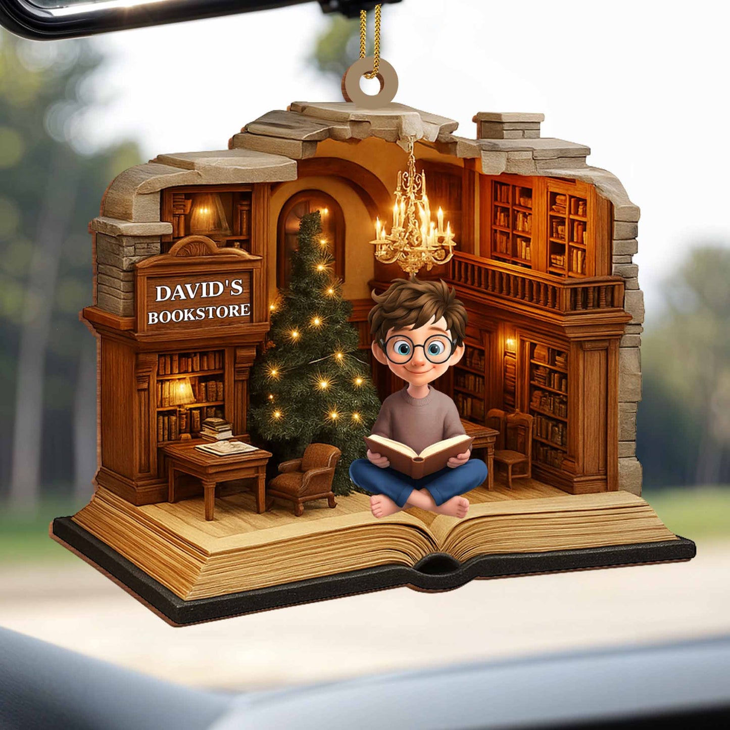 Personalized Library Scene Custom Wood Ornament for Best Friends image 8