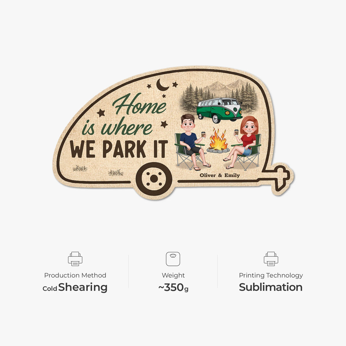 "Home Is Where We Park It" Personalized Camper Shaped Doormat - Custom RV Camping Gift for Couples