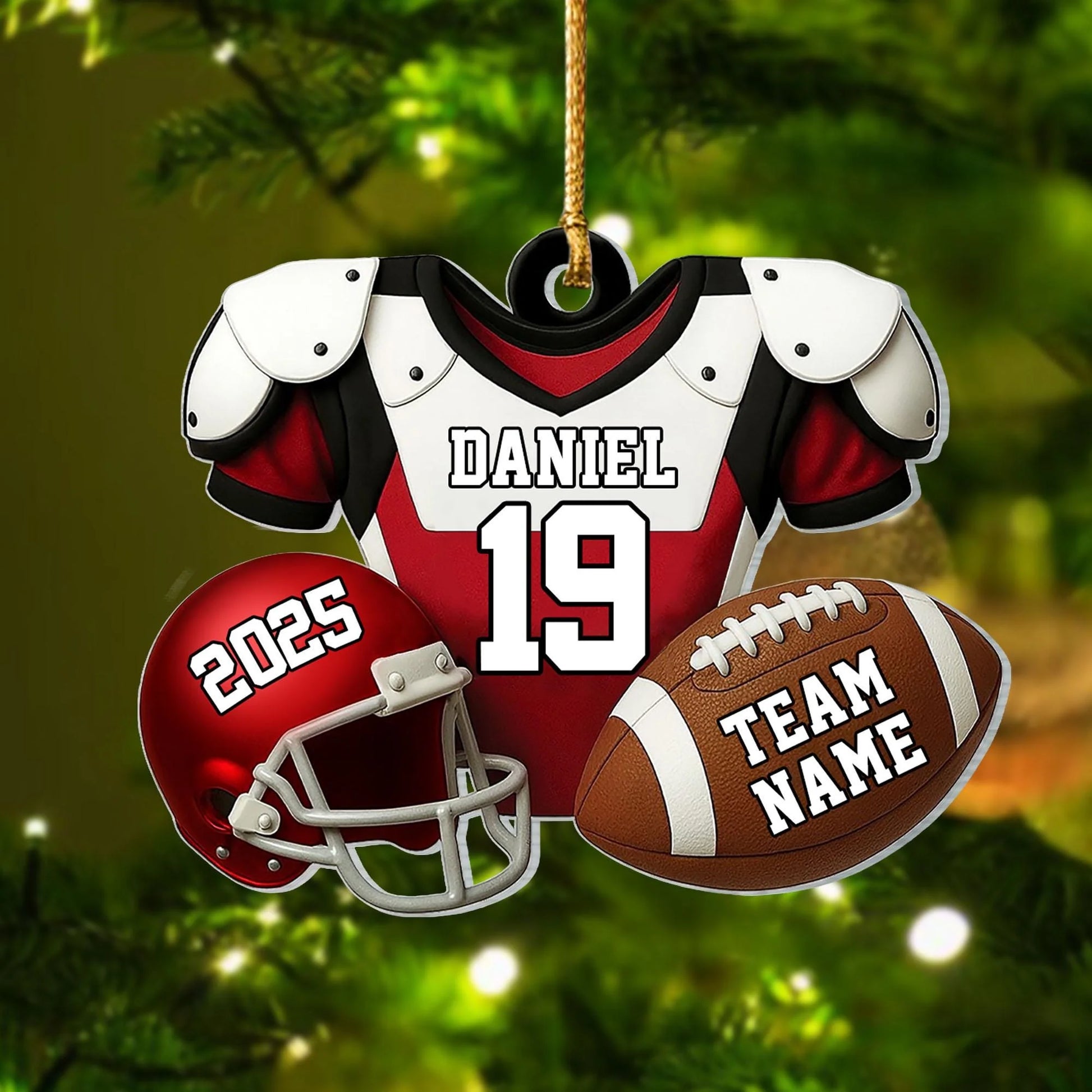 Personalized football Christmas ornament made of custom shaped acrylic for players