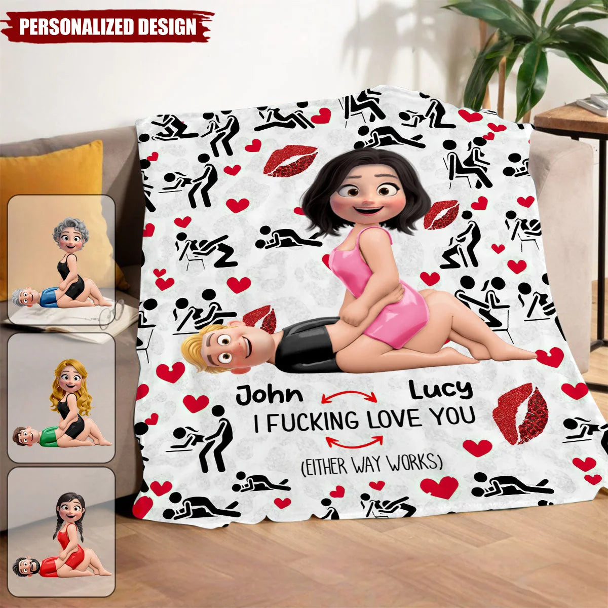 I Fucking Love You Either Way Works Personalized Couple Blanket - Anniversary Gift for Husband Wife Boyfriend