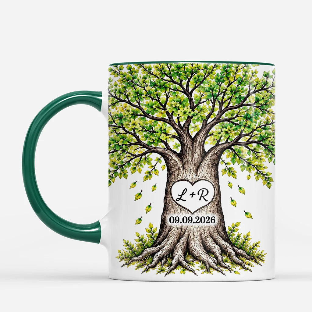 Custom Love Tree Carved Initials Mug - Personalized Anniversary Gift for Couples