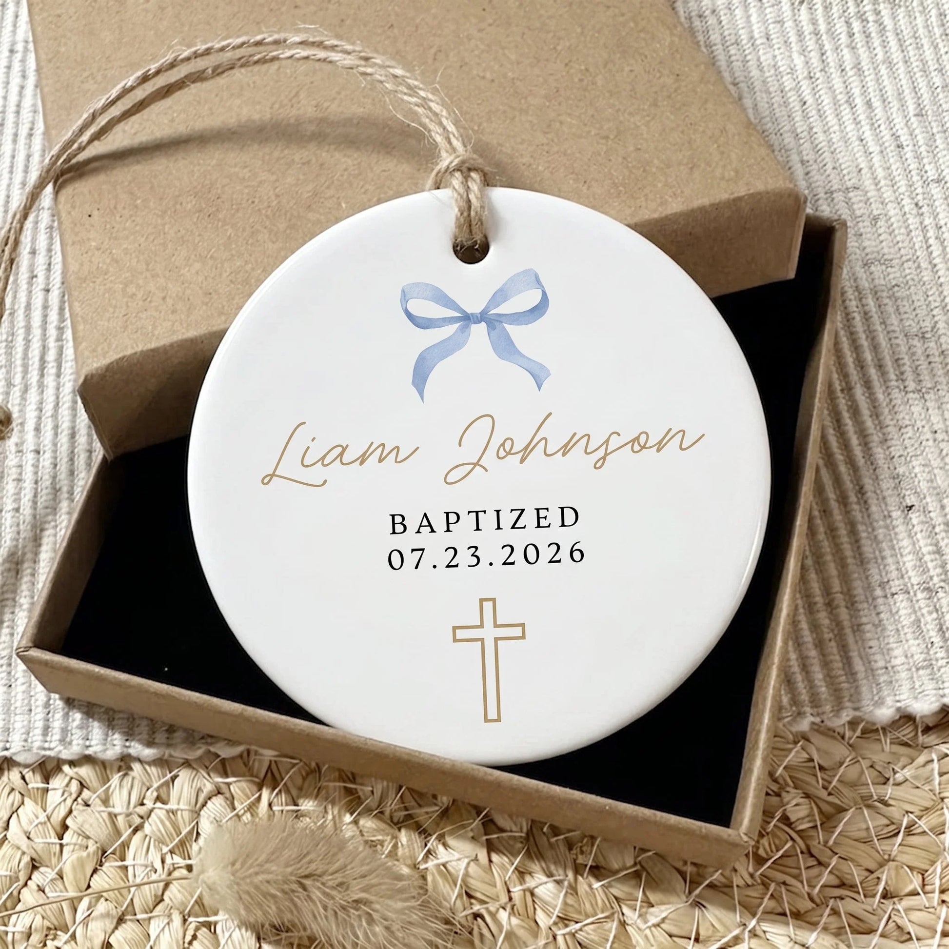 Personalized Baptism Ceramic Ornament - Custom First Communion Keepsake Gift