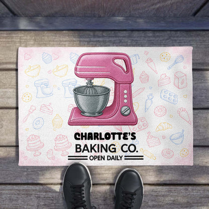 Baking Co. Open Daily Personalized Doormat - Custom Kitchen Welcome Mat for Bakers