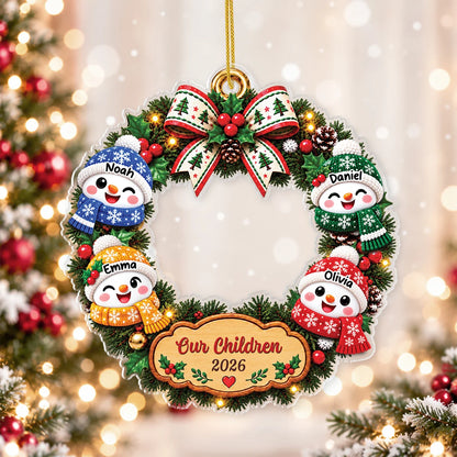 Our Grandkids Snowman Wreath Acrylic Ornament - Personalized Christmas Family Gift