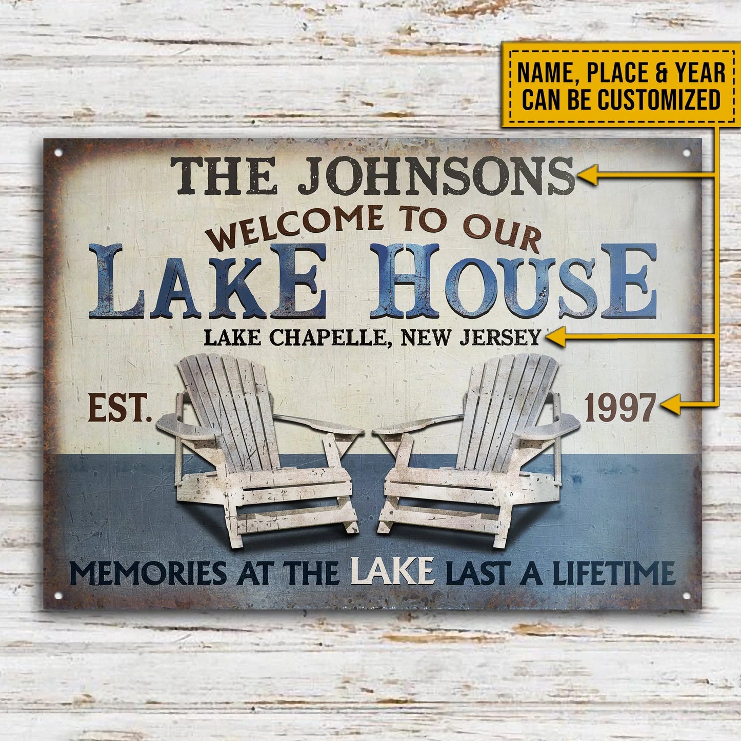 Memories at the Lake Last a Lifetime - Personalized Lake House Metal Sign for Outdoor Decor