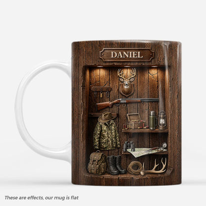 Personalized Hunter Mug - Custom Wooden Cabin Deer Hunting Coffee Mug