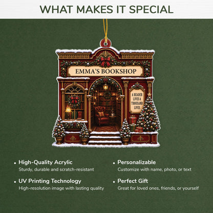 A Reader Lives a Thousand Lives - Personalized Bookshop Acrylic Ornament for Book Lovers