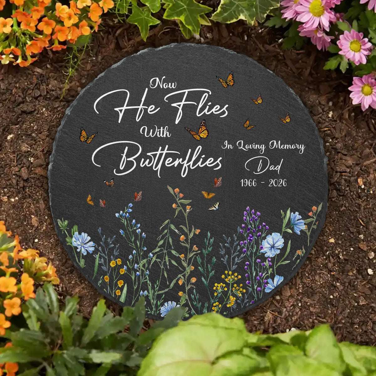 Now She Flies With Butterflies - Personalized Memorial Stone Gift