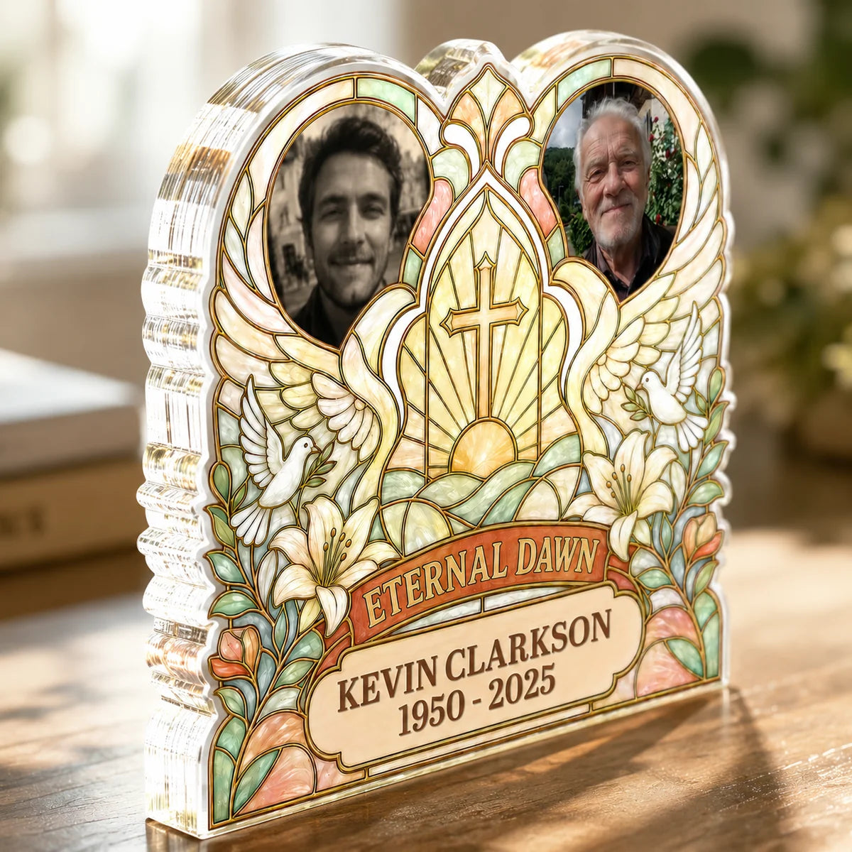 Eternal Dawn Custom Photo Memorial Acrylic Plaque - Personalized Bereavement Keepsake Gift for Family