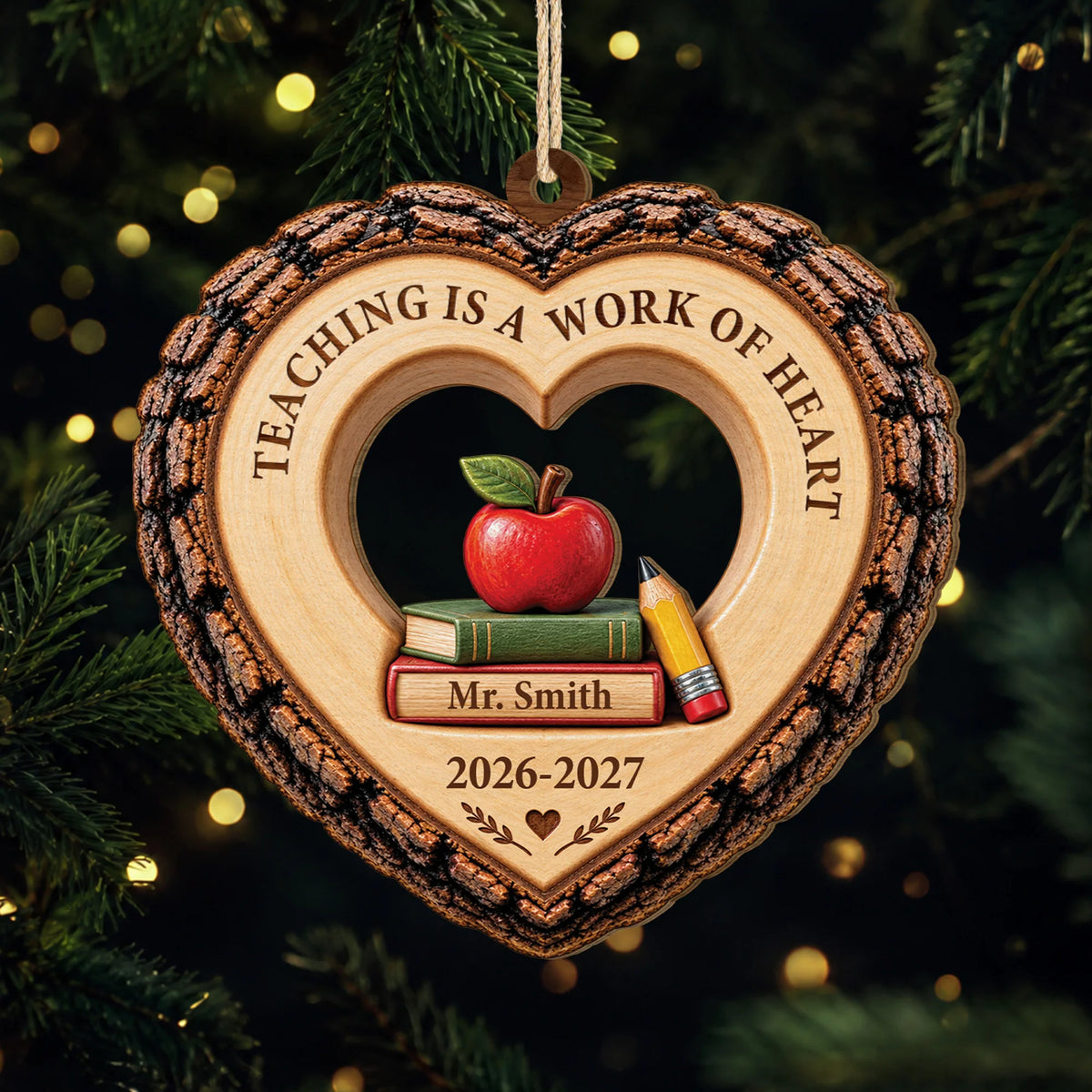 Teaching Is a Work of Heart Personalized Wood Ornament - Teacher Christmas Keepsake