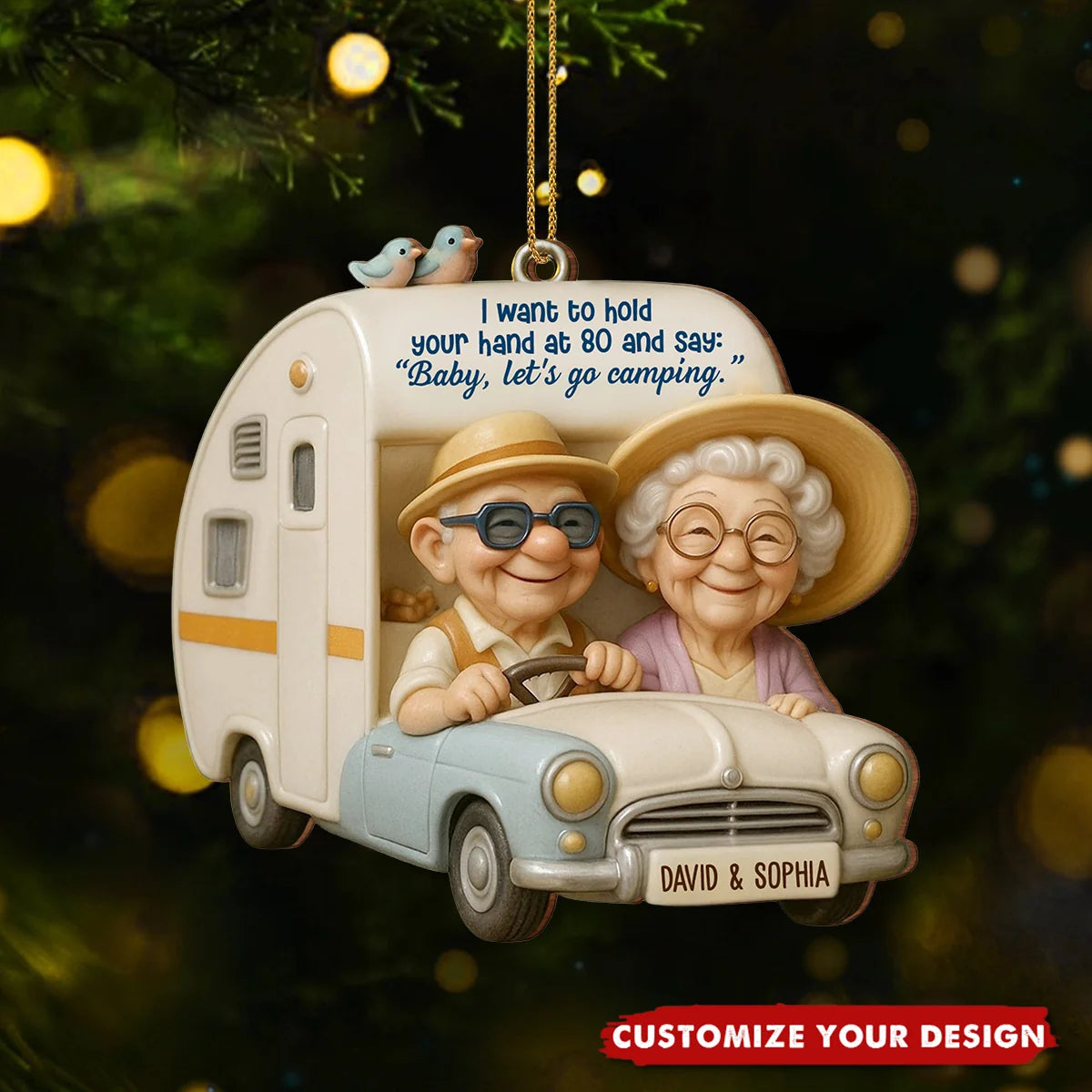Hold Your Hand At 80 Personalized Wooden Ornament - Camping Gift for Elderly Couples
