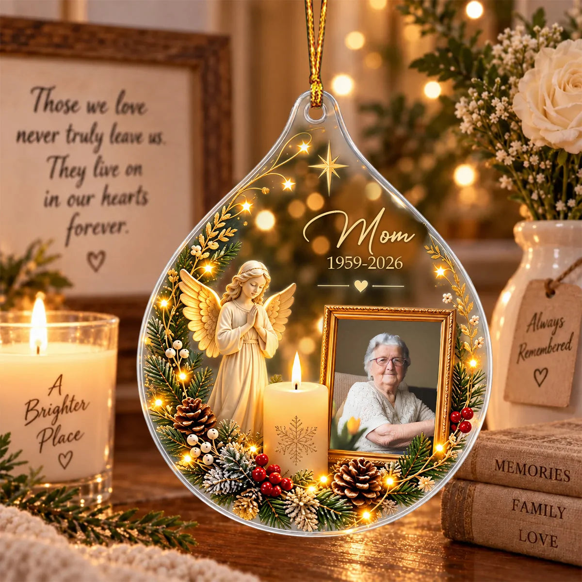 Forever in Our Hearts Custom Photo Memorial Acrylic Ornament - Personalized Sympathy Christmas Gift for Loss of Loved One