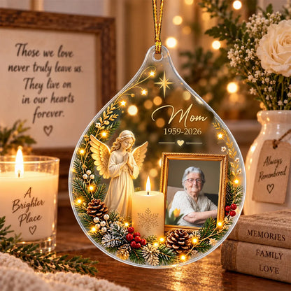 Forever in Our Hearts Custom Photo Memorial Acrylic Ornament - Personalized Sympathy Christmas Gift for Loss of Loved One