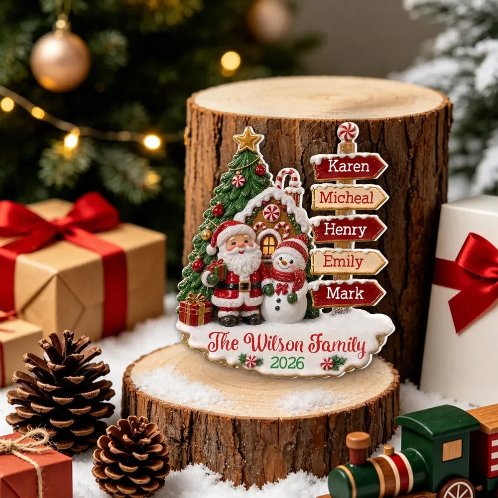 Family Christmas Personalized Wooden Ornament - Custom Name Signpost Keepsake Family Holiday Tree