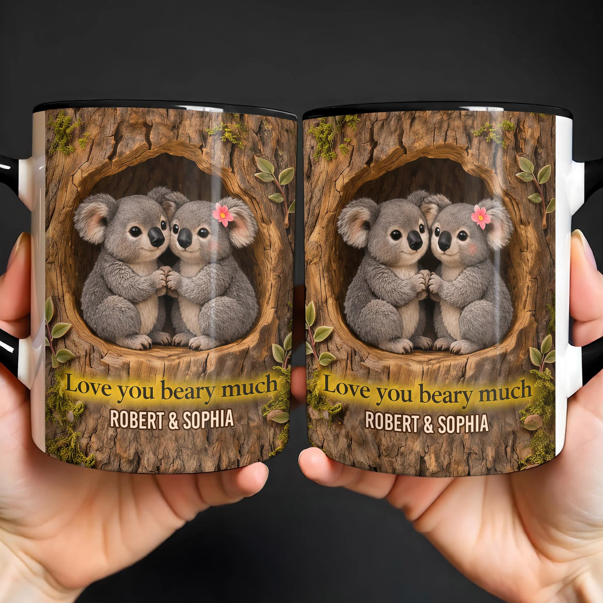 Personalized koala couple mug with quote Love You Beary Much and custom names - romantic anniversary ceramic gift image 8