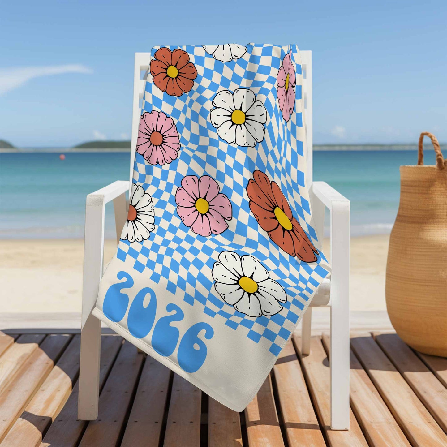 Personalized Retro Flowers Beach Towel for Best Friends with personalized design details for meaningful gifting image 9