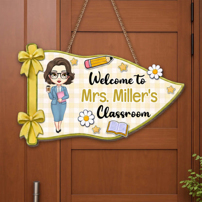 Personalized teacher wood sign with custom name and cartoon avatar for classroom door decor image 6