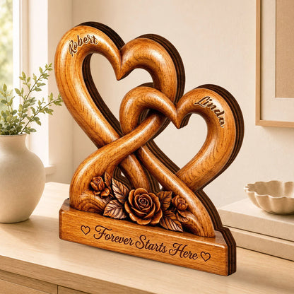 Forever Starts Here Personalized Wooden Block - Custom Anniversary Keepsake for Couples
