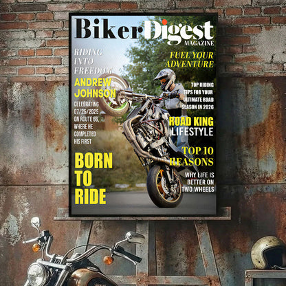 Personalized Biker Magazine Canvas for Dad with personalized design details for meaningful gifting