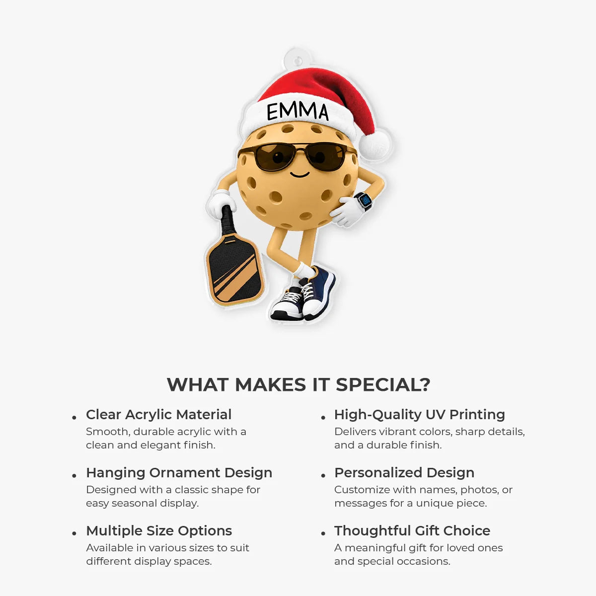 Cool Pickleball Santa Personalized Acrylic Ornament - Custom Christmas Holiday Gift for Players