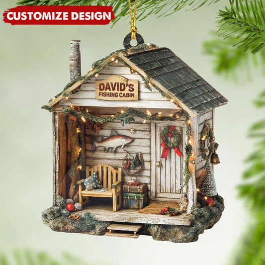 Custom Fishing Cabin Christmas Ornament - Personalized Fishing Lovers Acrylic Keepsake Gift
