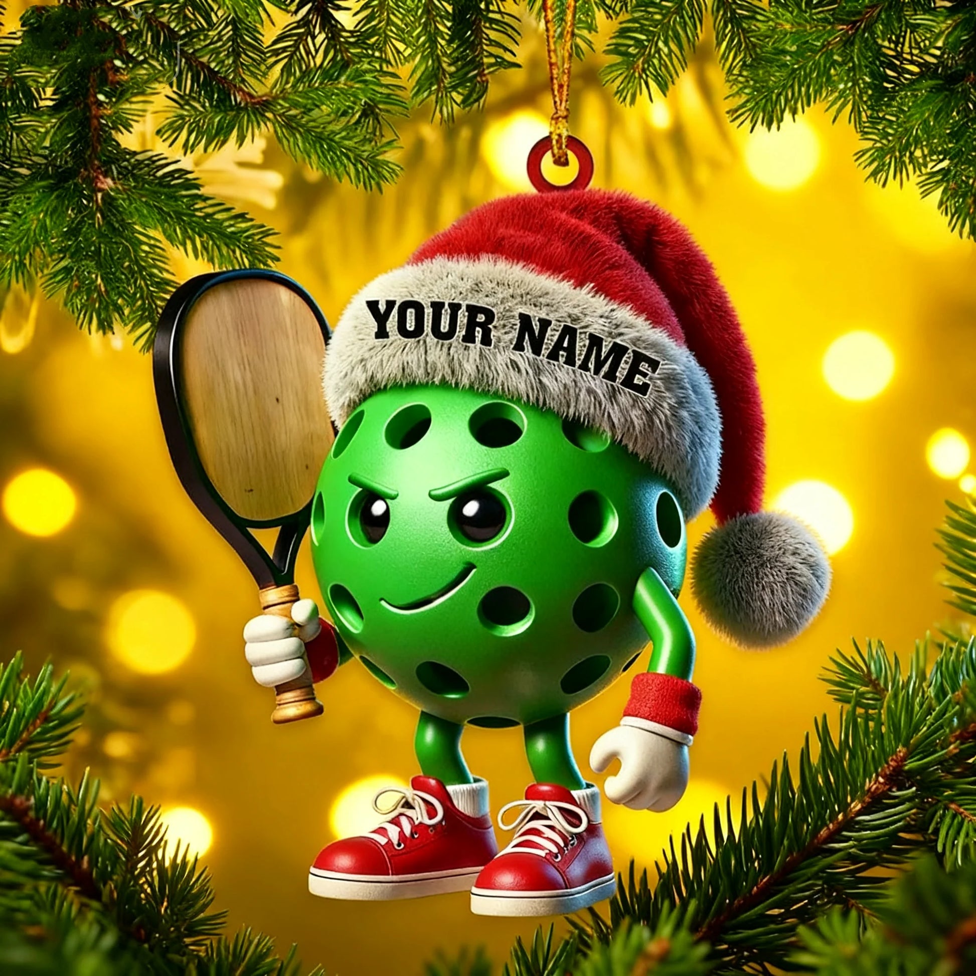 Custom Name Pickleball Santa Acrylic Ornament - Personalized Christmas Tree Gift for Pickleball Players