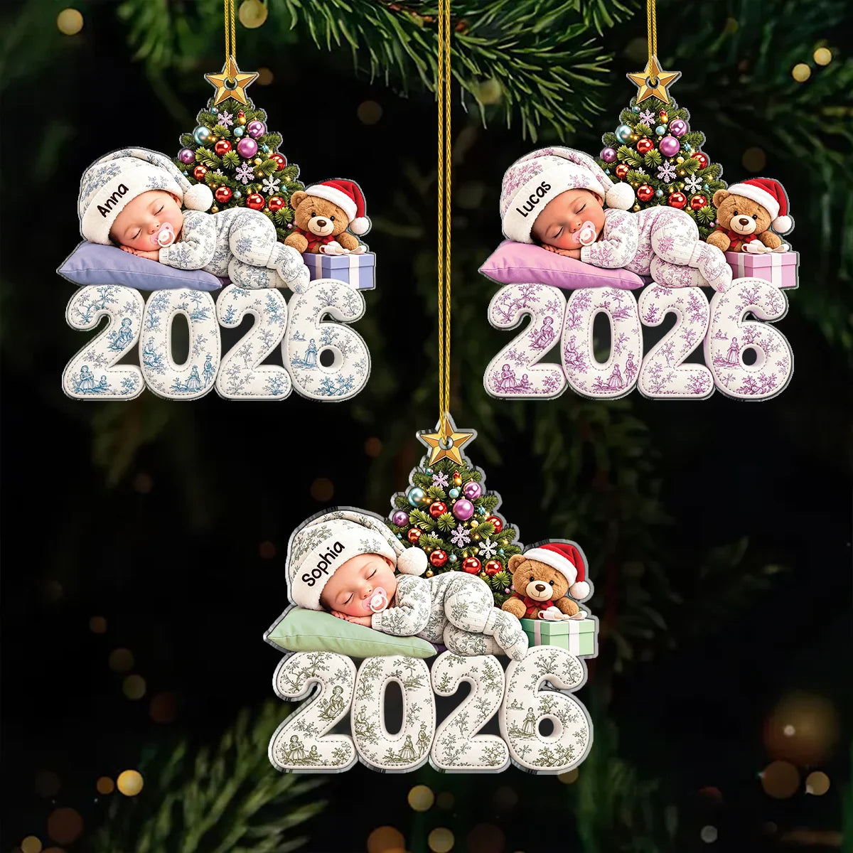 Custom Sleeping Baby Christmas Ornament - Personalized Baby First Christmas Keepsake