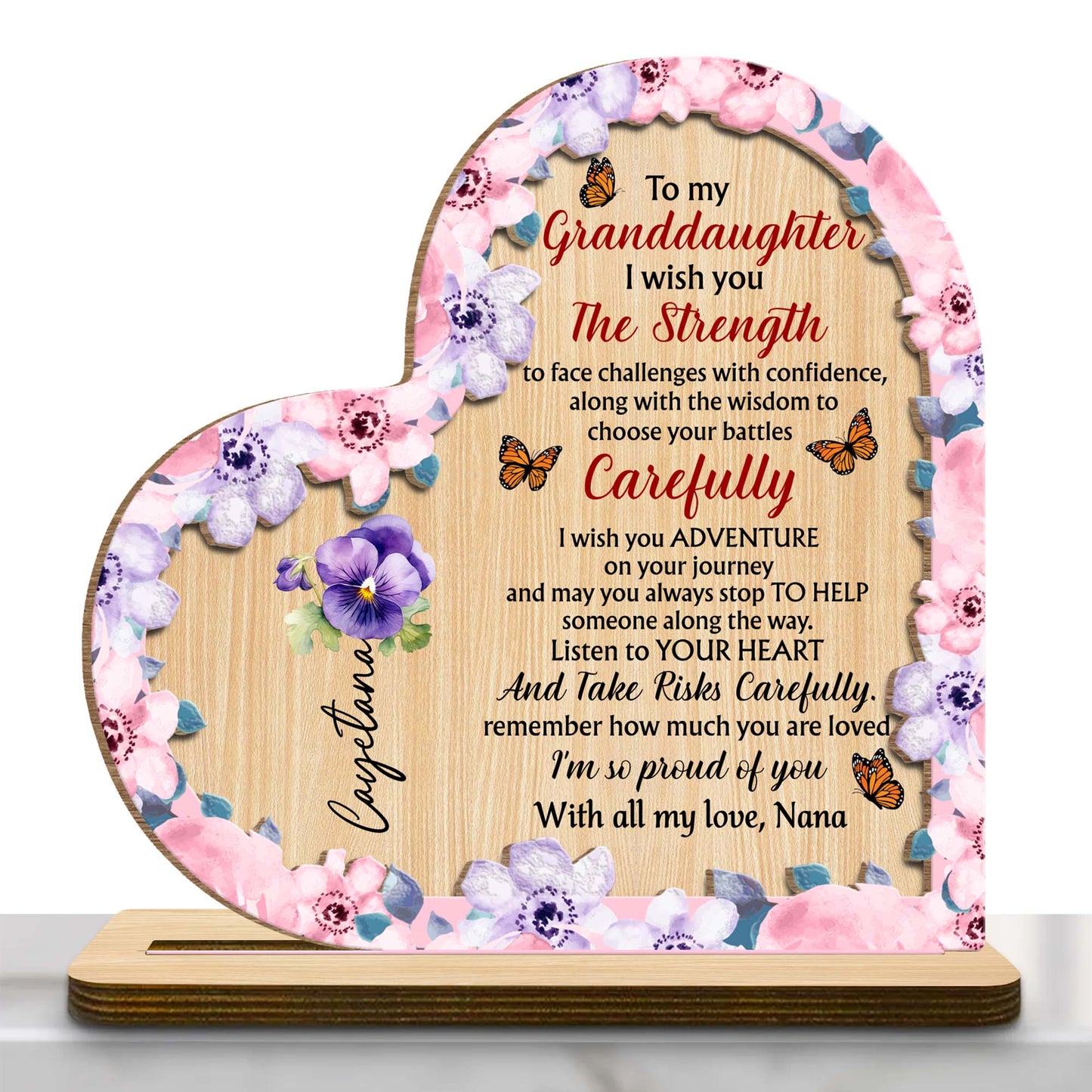 To My Granddaughter Wish You Strength - Personalized Wooden Plaque Keepsake Gift From Nana