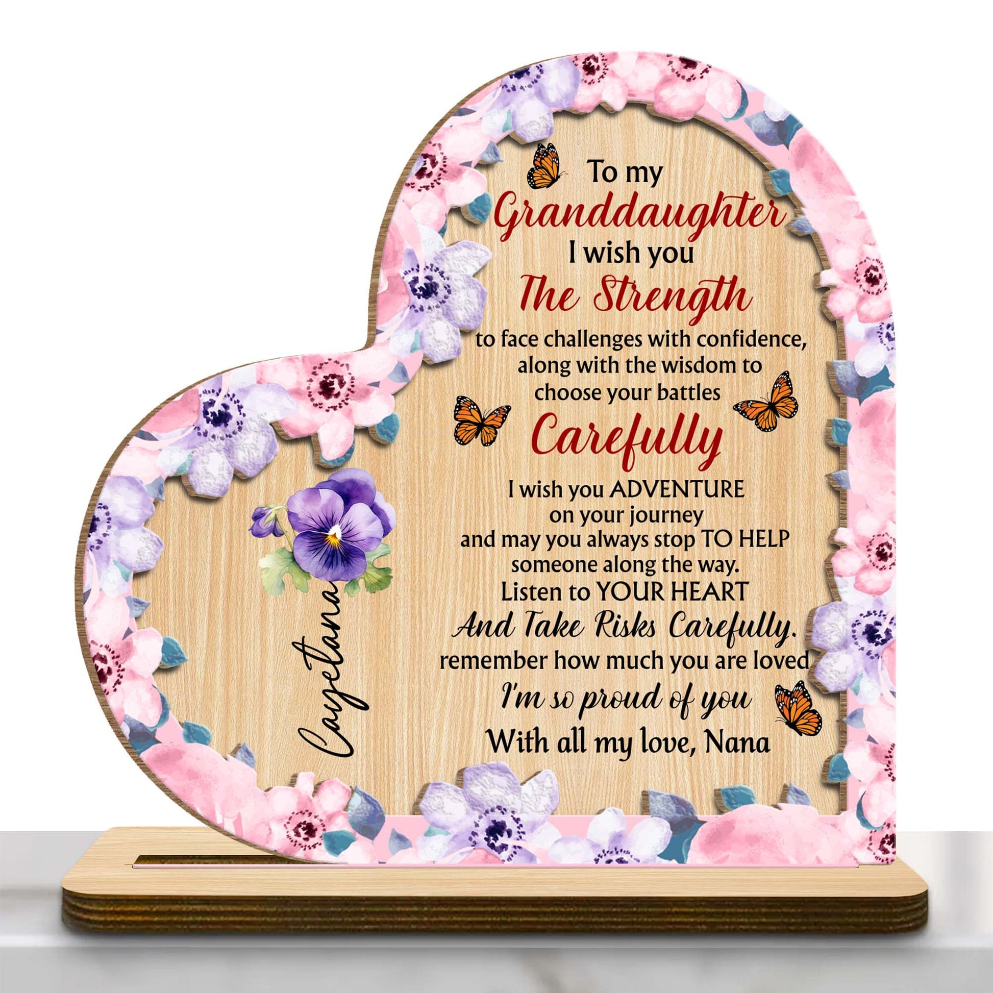 To My Granddaughter Wish You Strength - Personalized Wooden Plaque Keepsake Gift From Nana