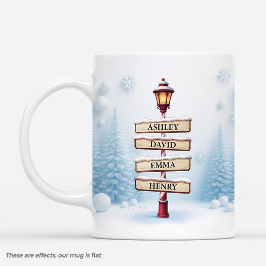 Custom Snow Street Sign Mug for Family with personalized design details for meaningful gifting