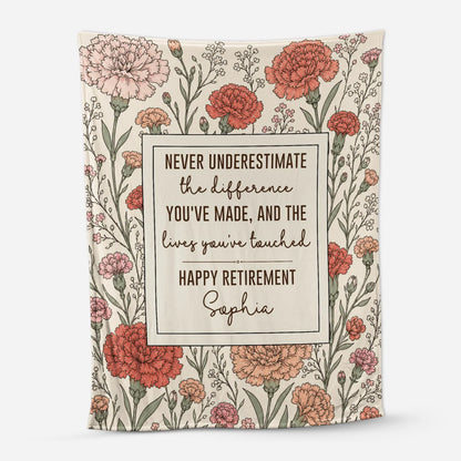 Custom Retirement Blanket for Coworker / Boss with personalized design details for meaningful gifting