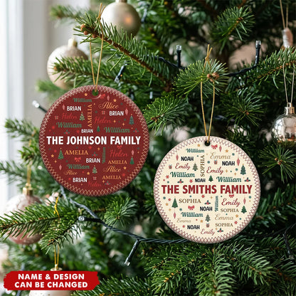 Custom Family Name Christmas Ornament - Personalized Ceramic Holiday Tree Keepsake Gift