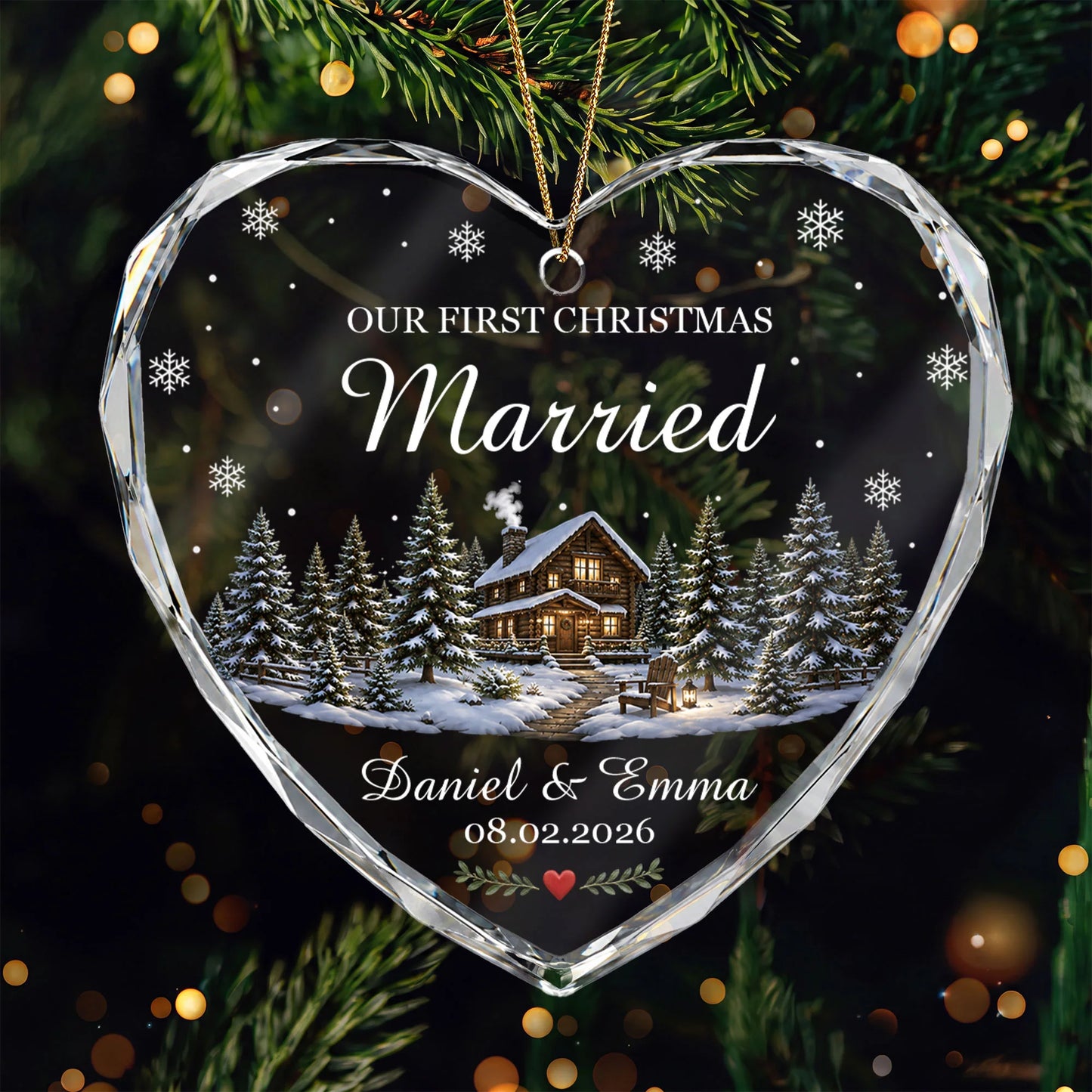 Our First Christmas as Mr & Mrs - Personalized Glass Heart Ornament for Newlyweds