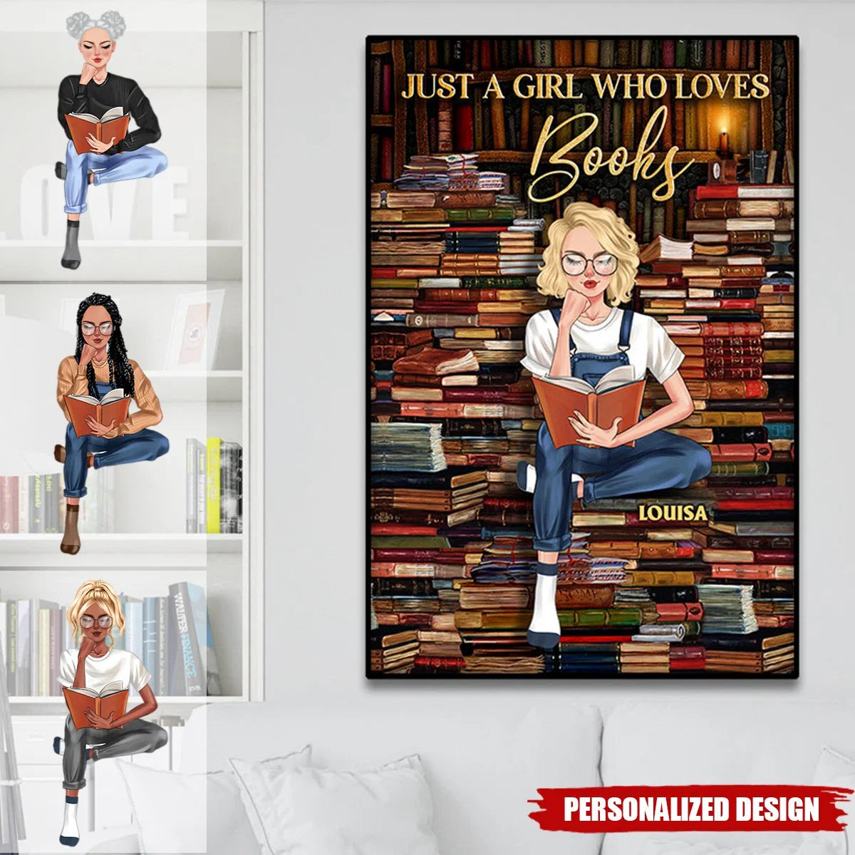 "Just A Girl Who Loves Books" Personalized Canvas / Poster - Custom Wall Art Gift for Book Lovers