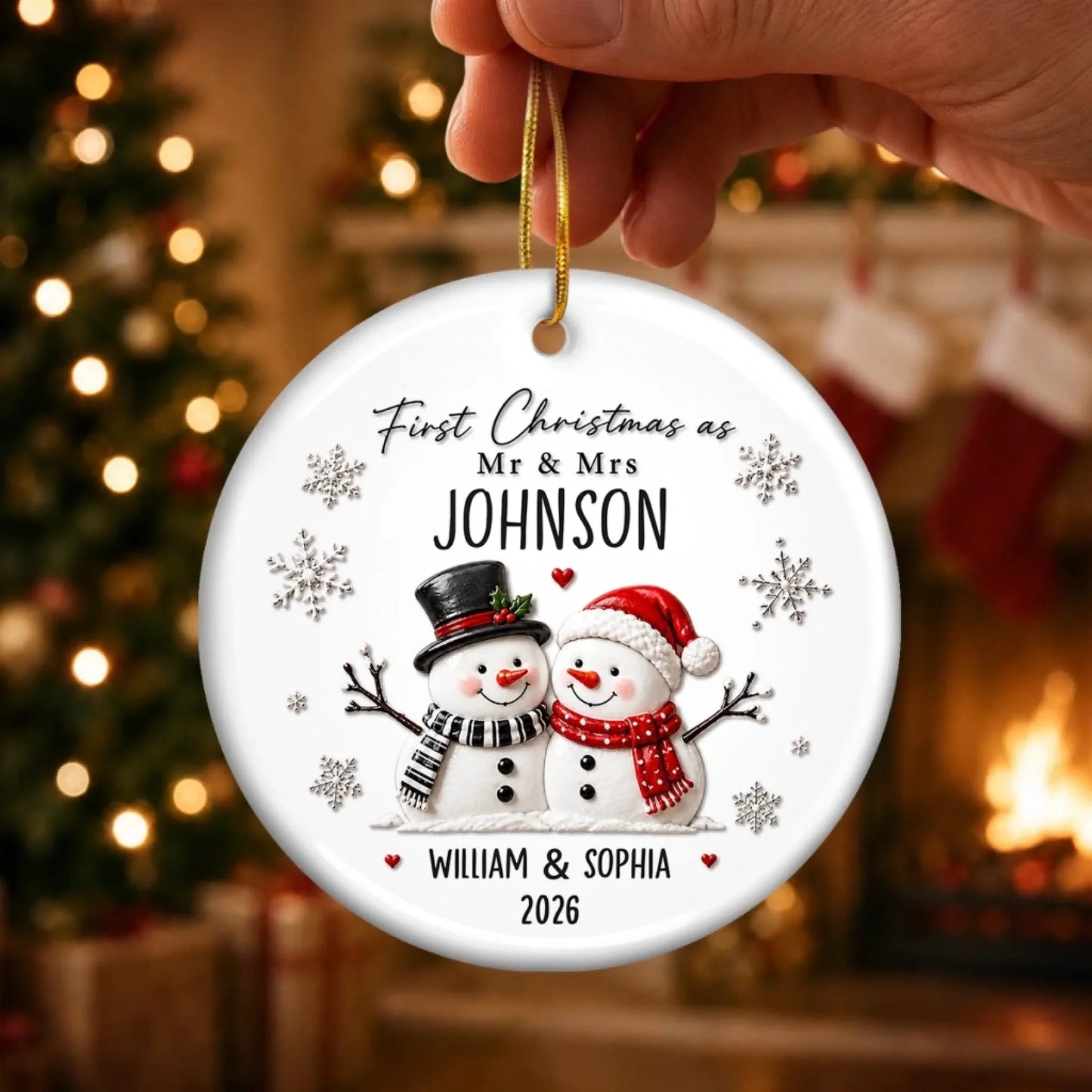 First Christmas as Mr and Mrs Personalized Ceramic Ornament - Custom Newlywed Couple Gift
