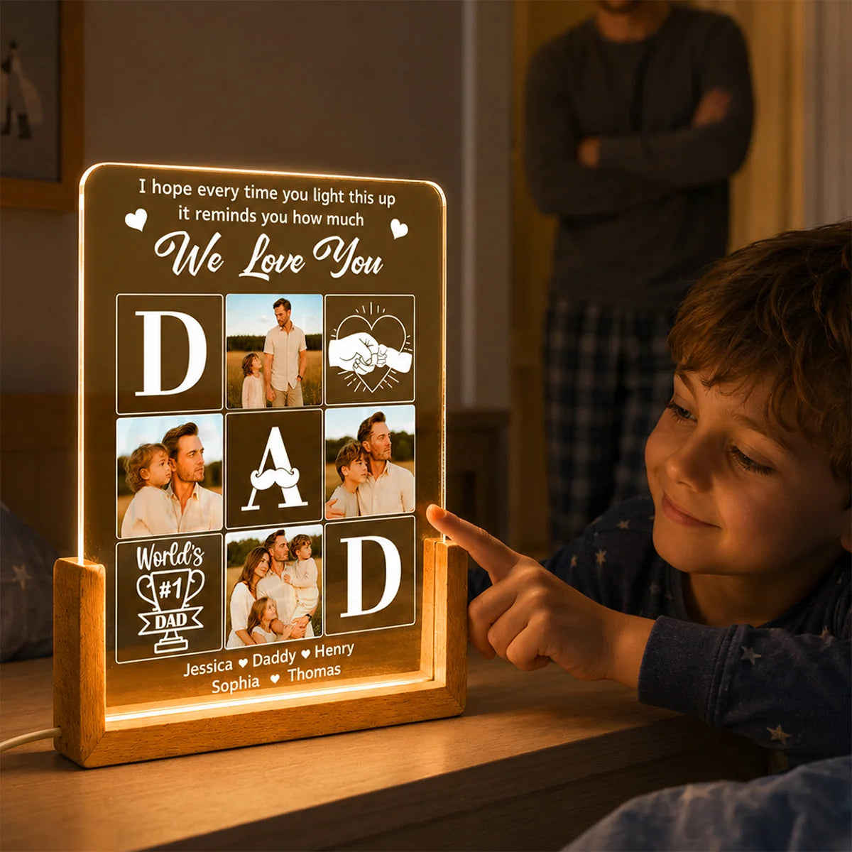 "We Love You" Personalized Photo LED Night Light - Custom Keepsake for Dad
