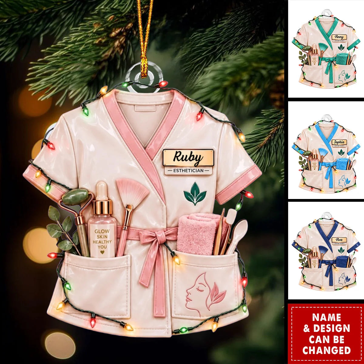Custom Esthetician Uniform Acrylic Ornament - Personalized Skincare Spa Gift for Christmas